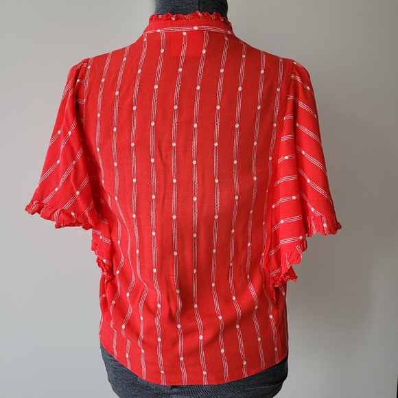 Anthropologie Maeve Aveiro Ruffle Sleeve Striped Short Sleeve Blouse - Picture 10 of 13